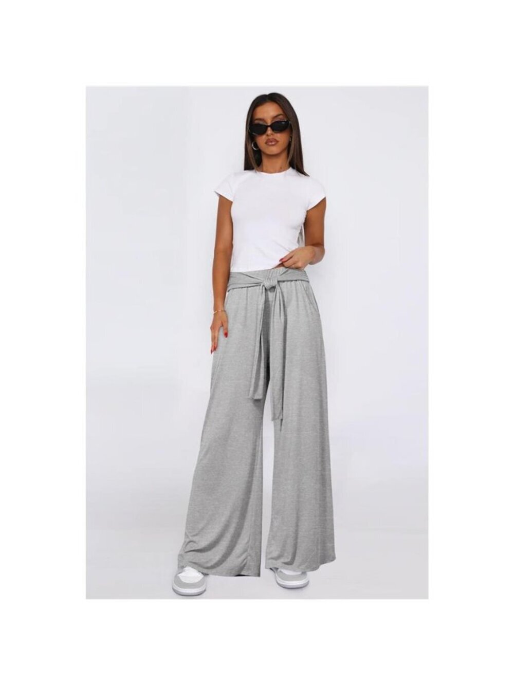 Tied Pocketed Wide Leg Pants